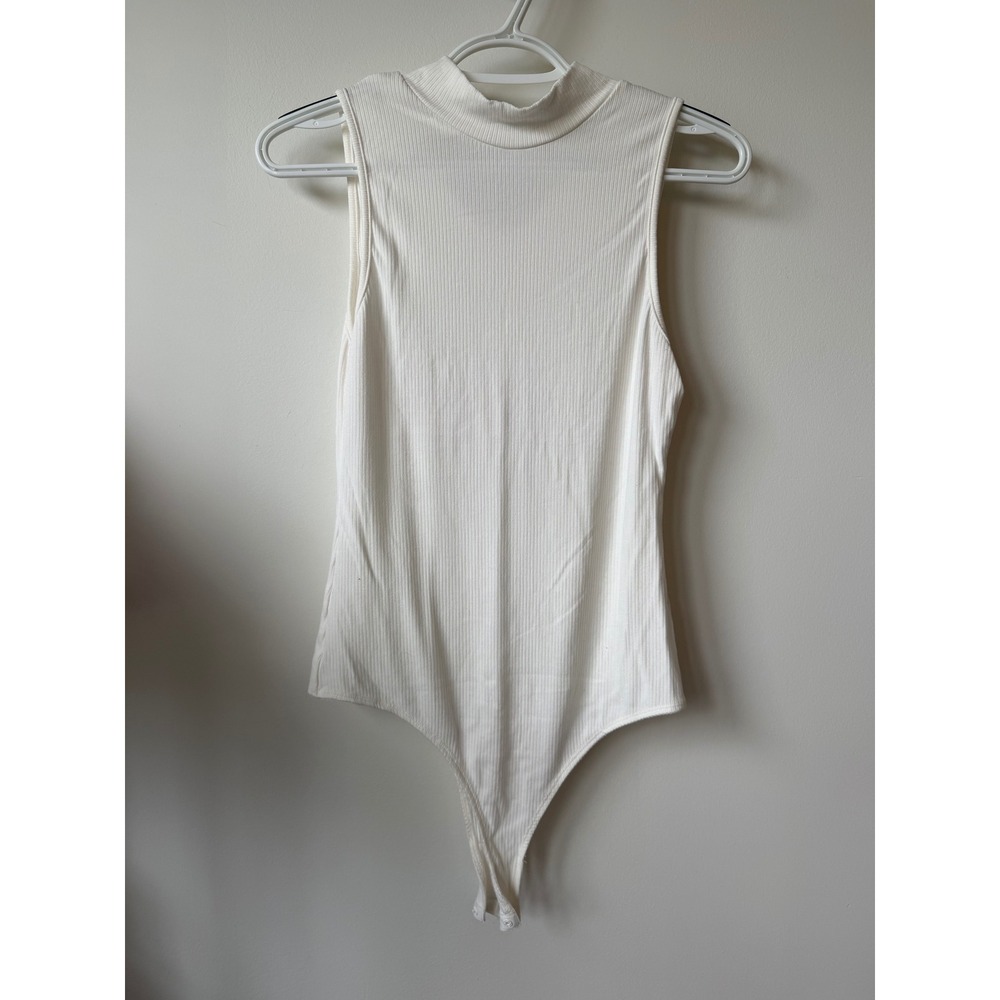 Dress Forum Los Angeles Ribbed Mock Neck Sleeveless Bodysuit Cream Large